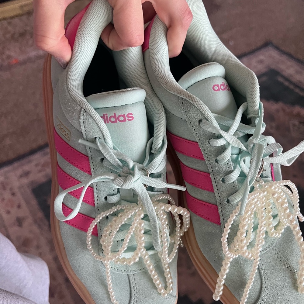 adidas Mint Green & Hot Pink Platform Sneakers - Picture 3 of 7
